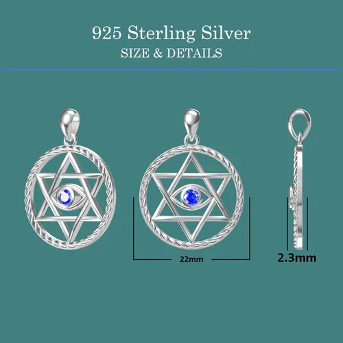 Vista 6 de QIUQIULU Collar de estrella de David para hombres y mujeres, plata de ley 925, collar de mal de ojo, joyería judía de Israel, Metal, Circonia cúbica