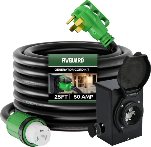 Vista 9 de Kit de emergencia de alimentación combo RVGUARD, cable de generador de 50 amperios de 15 pies y caja de entrada de corriente, cable de generador