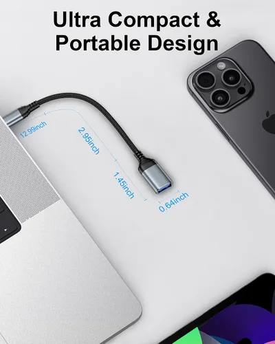 Vista 2 de AILKIN Adaptador USB C a USB 3.0, adaptador OTG para Android, USB C macho a USB hembra OTG cable para iPhone 17/17e/17Pro/Air/16 Pro/16e/16/15 Pro