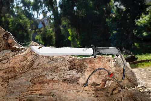 Vista 8 de Cat Machete recto con sierra, 19 pulgadas, funda de correa para el hombro, cuchillo de hoja de acero inoxidable con mango ergonómico de herramienta