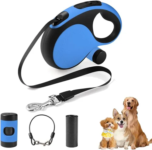 Vista 9 de Correa retráctil para perro con cable a prueba de mordidas, correa duradera para caminar para perros grandes, medianos y pequeños de hasta 110 Azul