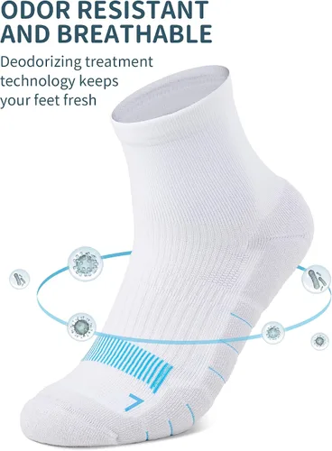 Vista 5 de AKASO Quarter Athletic - Calcetines Coolmax para correr, antiolor, absorben la humedad, antiampollas, sin costuras, para hombres y mujeres, paquete