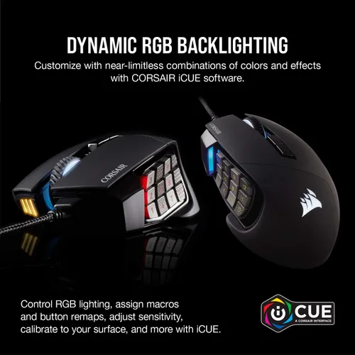 Vista 7 de Corsair Scimitar RGB Elite Mouse para juegos MOBA/MMO con cable - 18,000 DPI - 17 botones programables - Compatible con iCUE - PC, Mac, PS5, PS4