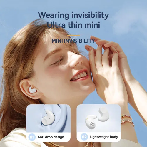 Vista 4 de Piluyaa Auriculares para dormir con Bluetooth en el oído, auriculares ligeros, mini tapones invisibles para los oídos, diseño pequeño para personas