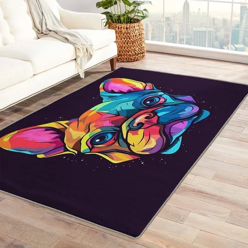 Vista 11 de Alfombras lavables para sala de estar, dormitorio, alfombra de bulldog francés y decoración del hogar, alfombra divertida para perros de 5 x 8 pies