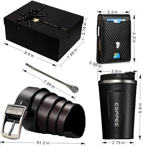 Vista 5 de HUAPUDA Mens Birthday Gifts for Daughter Son Kid Wife for Dad Personalized Gifts for Men with Coffee Mug Wallet and Belt for Husband Boyfriend Mens