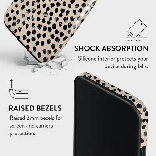Vista 5 de BURGA-Funda p/teléfono compatible c/iPhone 14 Plus, carcasa rígida híbrida de 2 capas + Funda protectora de silicona, almendras latte a lunares