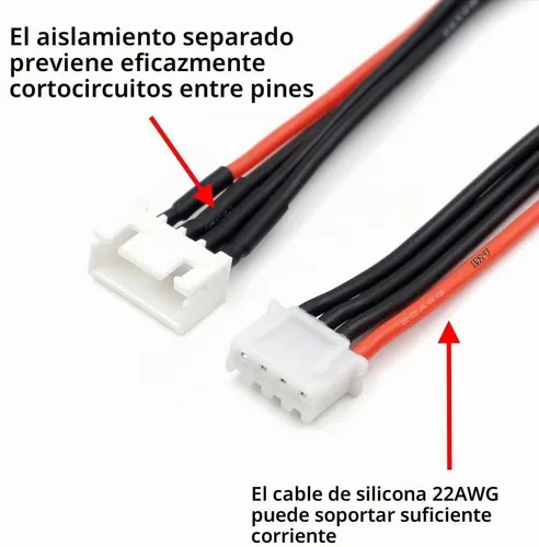 Vista 2 de JST-XH 3S Cable de extensión de enchufe de equilibrio 7.874 in 5 PCS para LiPo batería Balance Carga 22AWG Silicona