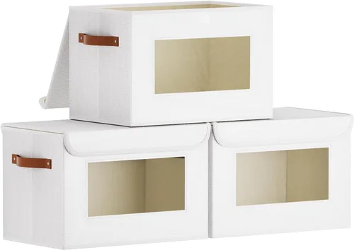 Vista 10 de Cajas de almacenamiento plegables con tapas, organizadores de armario de lino, contenedores de almacenamiento de 10.2 x 7.8 x 6.7 pulgadas para Beige
