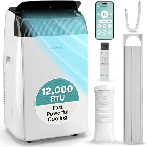 Vista 18 de SereneLife Aire acondicionado portátil de 8000 BTU con WIFI Enfriamiento 3 en 1, ventilador y deshumidificador Temporizador de 24 horas de hasta