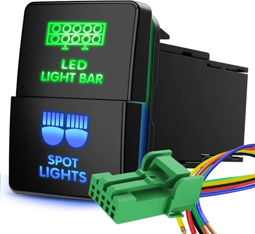 Vista 9 de Nilight Interruptor de botón pulsador para luces AUX 12V ENCENDIDO Apagado con kit de cable conector 1.28" x 0.87" de reemplazo para Toyota Sequoia