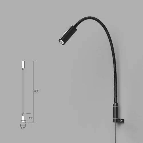 Vista 6 de Luz de lectura montada en la pared Interruptor táctil regulable LED 3W blanco cálido 3000K adaptador de CA (negro)