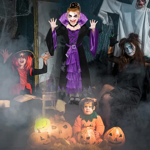 Vista 6 de Lumiparty Disfraz de Halloween para niñas, disfraz de bruja para niñas, disfraz de bruja perfecto para niñas