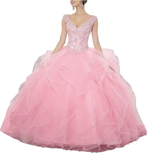 Vista 16 de QXMYOO Vestido de Gala de Quinceañera Sweet 16 Fiesta de Graduación Vestido de Princesa para Adolescentes Negro (Style1-Black)