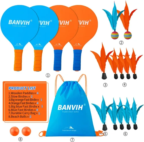 Vista 2 de Banvih Juego de 4 raquetas de bádminton, juegos de playa y juegos de patio para adultos y familia, juegos al aire libre para niños de 8 a 12 años