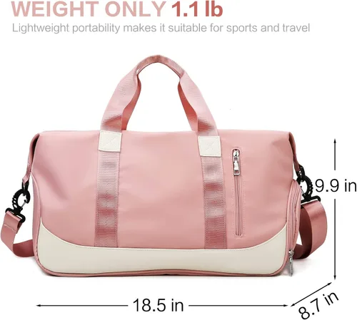 Vista 2 de Arouselove Bolsas de lona deportivas para mujeres y hombres, bolsa de gimnasio portátil con bolsillo húmedo y compartimento separado para zapatos