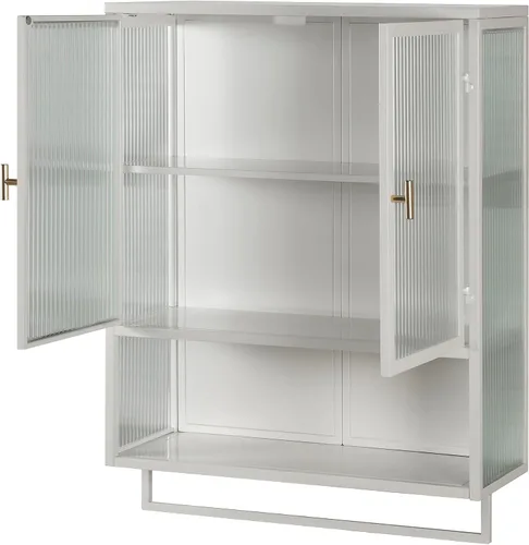 Vista 5 de Enclosed Storage Wall Cabinet with Two Doors, Open Shelf, and Towel Rack for Modern Entryway Living Room Bathroom Dining Room