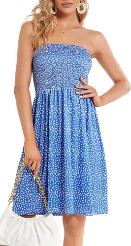 Vista 8 de CHICGAL - Vestido sin tirantes para mujer vestido de verano de estilo bohemio y con estampa floral salida de baño para el verano