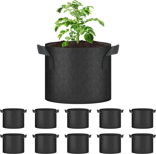 Vista 21 de Bolsas de cultivo de plantas HealSmart 3 galones, juego de 10 macetas para tomate con asas, tela no tejida de aireación, maceta de jardinería Negro