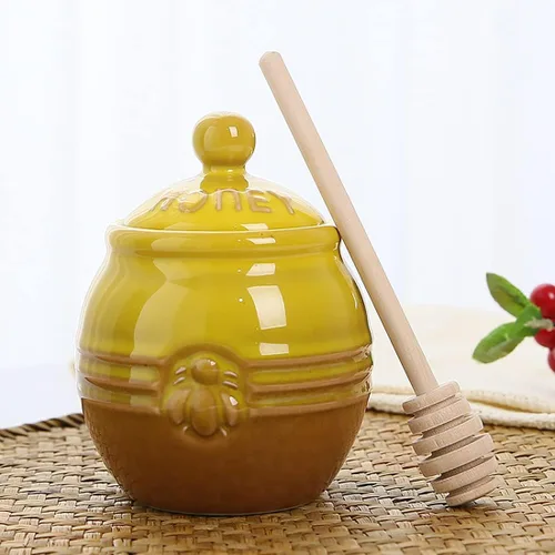 Vista 11 de Tarro de Miel Cerámico con Cuchara de Miel de Madera - Tarro de Miel con Cuchara - Tarro de Miel con Soporte, Gran Decoración de Abeja - Decoración
