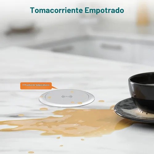 Vista 8 de Toma de corriente desplegable para encimera con PD de 20 W USB-C, toma de escritorio empotrada con cargador inalámbrico de 10 W, 4 salidas de CA, 3