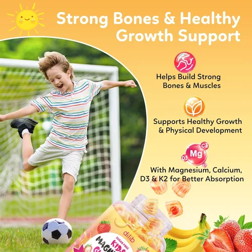 Vista 5 de Gomitas de glicinato de magnesio para niños, con L-teanina, Ashwagandha, vitamina D3 K2, magnesio para niños, para dormir, calma, muscular