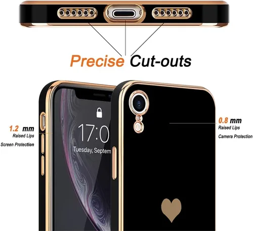 Vista 3 de Teageo Funda compatible con iPhone Xr para mujeres niñas lindo corazón de amor lujoso brillante chapado cubierta trasera suave protección completa