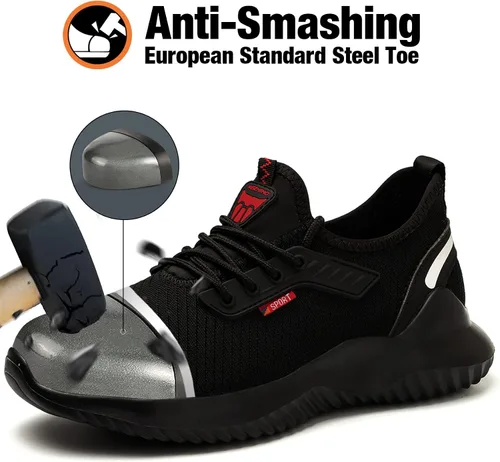 Vista 2 de Kezhiho Zapatos de trabajo con punta de acero para hombre, ligeros, cómodos, antideslizantes, a prueba de pinchazos, zapatos de seguridad