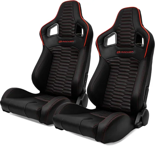 Vista 11 de IKON MOTORSPORTS, Asientos universales para vehículos de carreras con deslizadores dobles, asientos deportivos reclinables de cuero PU beige + cuero