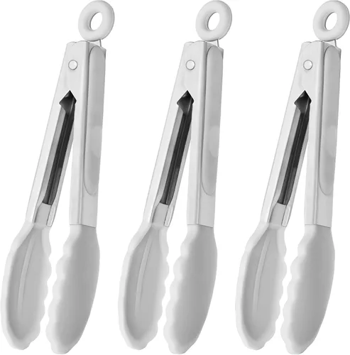 Vista 19 de HINMAY Mini pinzas con puntas de silicona pinzas de cocina de 7 pulgadas, juego de 3 (negro)