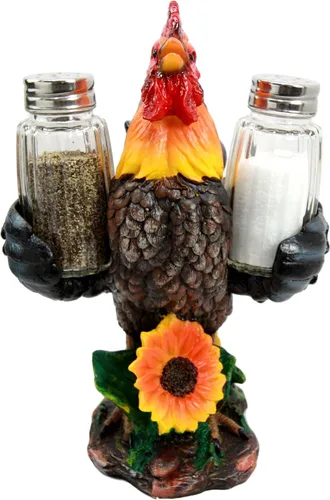 Vista 4 de Ebros Country Farm Barnyard Alpha Rooster - Juego de salero y pimentero, juego de figuras de girasol, aves de corral, pollo, condimentos decorativos