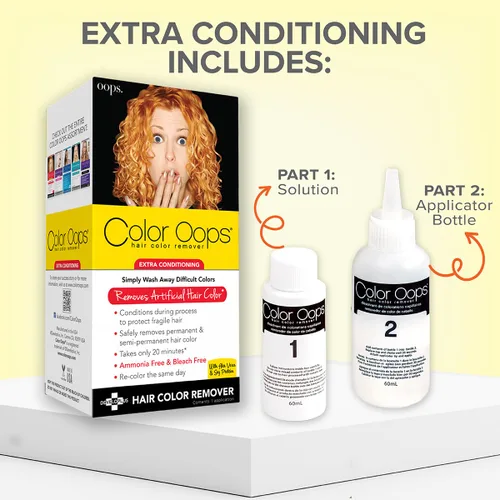 Vista 3 de Color Oops decolorante de cabello con extra acondicionador. Se procesa en 20 minutos, elimina de forma segura el tinte permanente