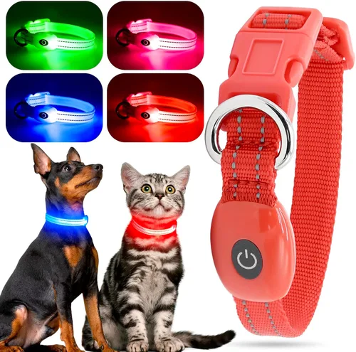 Vista 13 de YFbrite Collar LED para perro XS, ligero collar para gato, cómodo collar de cachorro iluminado, recargable por USB, luz de seguridad ajustable