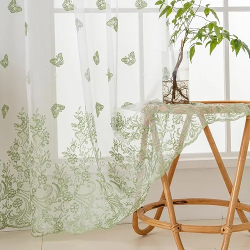 Vista 31 de VISIONTEX 2 paneles de cortinas traslúcidas de 63 in de largo, cortinas de gasa semitransparentes bordadas con hojas florales beige, bolsillo