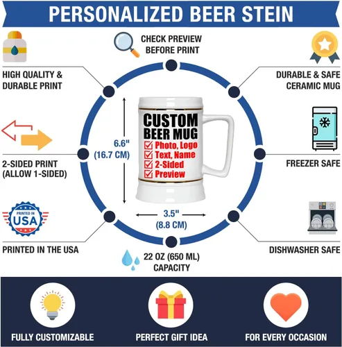 Vista 6 de Taza de cerveza personalizada, jarra de cerveza personalizada con texto en imagen, tazas personalizadas con nombre y logotipo, taza de cerámica