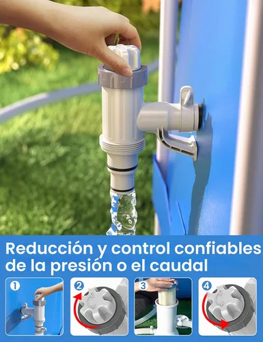 Vista 5 de Válvula de émbolo [patentada] Deeroll con soporte de tubería para piscinas sobre el suelo 2-in-1 Valve and Holder, Fits 1.25 and 1.5 Inch Hoses