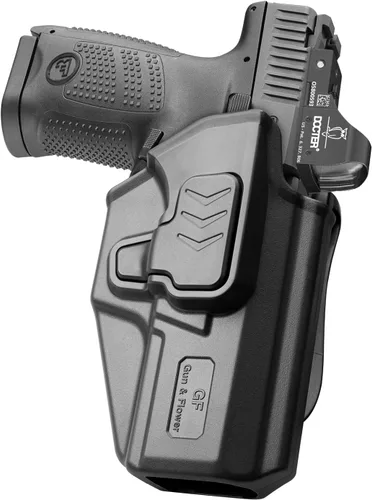 Vista 9 de Gun & Flower OWB Paddle Holster for Springfield XD 4'' / XD-S 3.3'', CZ P10C / P10S, Beretta 92FS / M9 / 92FS Rail – Index Finger Release, Right