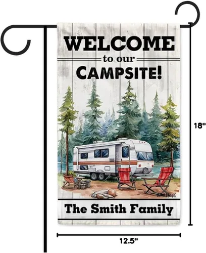 Vista 8 de Custom Welcome to Our Campsite Flag RV Camping Decor 12.5"x18" R26 Style 1