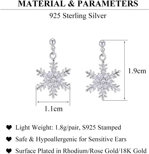 Vista 6 de SLUYNZ Solid 925 Sterling Silver Sparkling CZ Snowflake Studs Earrings for Women Teens Snowflake Earrings Studs plata de ley A