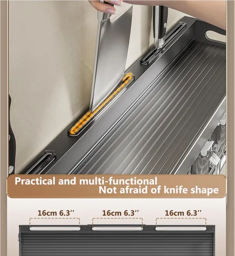 Vista 4 de Cuchillo colgante de pared para montaje en pared, taza de condimentos, estante de cuchillos que ahorra espacio con ganchos, organizador de cocina