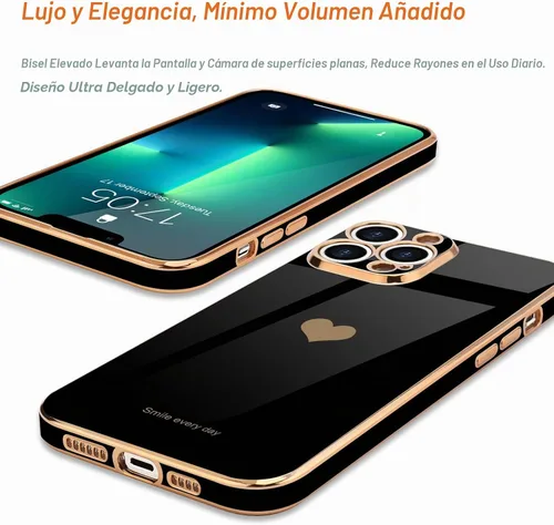 Vista 4 de Teageo Funda para iPhone 13 Pro para mujeres y niñas, diseño de corazón de Negro