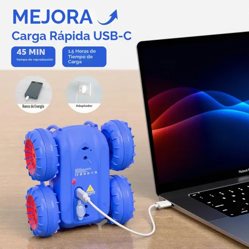 Vista 2 de Coche de control remoto, carga directa rápida, coches RC anfibios giratorios de 360° con LED recargable, coche de acrobacias 2.4Ghz 4WD todo