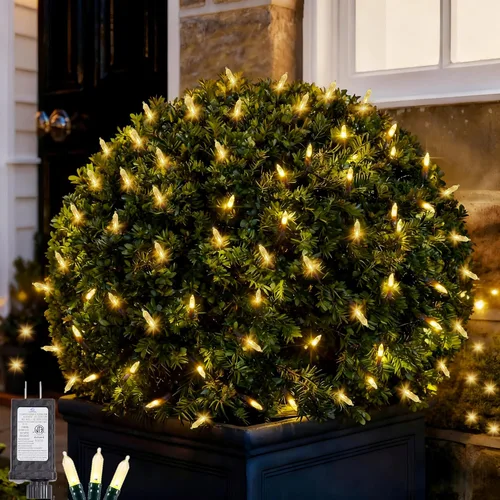 Vista 8 de Luces de red de Navidad para exteriores, 120 luces LED de 5 pies x 6 pies, luces de decoración de Navidad, 8 modos, red de luces de malla