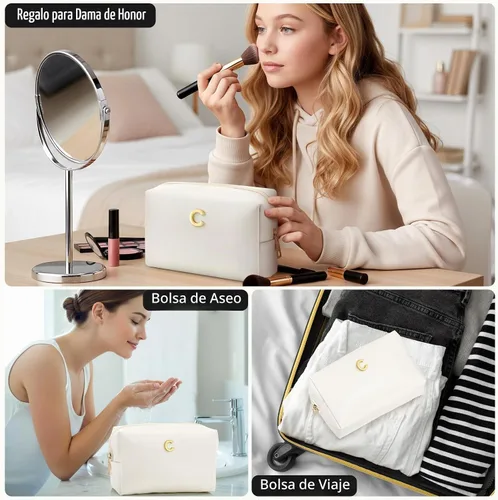 Vista 7 de Kigeli Initial Makeup Bag Gifts for Women Teen Girls Bridesmaid, C
