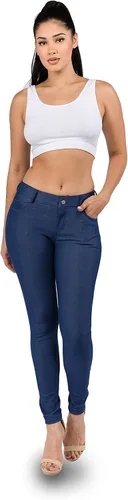 Vista 2 de Ylluo Jean Look - Pantalones de aspecto de jeans para mujer con bolsillos y mezcla de algodón modelos capri y largo completo