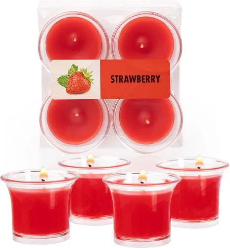 Vista 18 de HYOOLA Clear Cup Velas votivas perfumadas – Citronela – 12 horas de tiempo de combustión – Paquete de 4 – Fabricado en Europa Amarillo Citronela