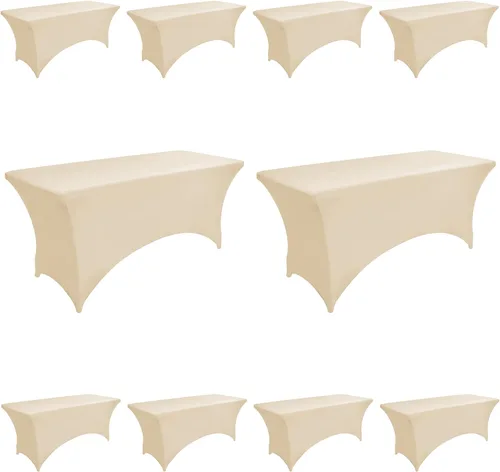 Vista 27 de Paquete de 2 Cubiertas de Mesa de Spandex de 4 pies para Mesas Plegables Rectangulares - Manteles Elásticos Ajustados Resistentes a las Arrugas
