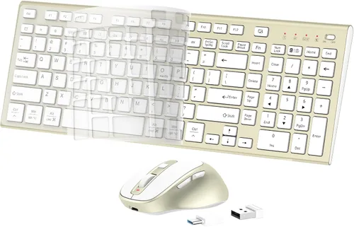 Vista 11 de FENIFOX - Teclado y mouse inalámbricos recargables, con teclado numérico, color gris Quiet Silent, Slim Thin Flat Low Profile Soft Key, USB C