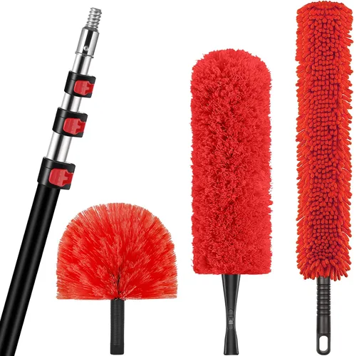 Vista 8 de Kit de polvo de alto alcance de 20 pies con poste de extensión de 5-12 pies, plumero de techo alto con poste telescópico, plumero de microfibra
