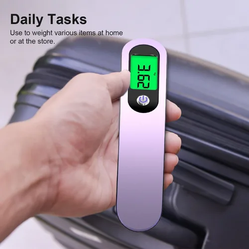 Vista 2 de Raabiko Báscula digital de equipaje (paquete de 2), báscula digital de equipaje de mano con capacidad de 110 libras, batería incluida, lavanda